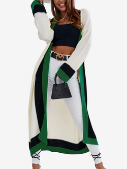 AISHA WIDE SLEEVE LONGLINE COLOUR BLOCK CARDIGAN-GREEN