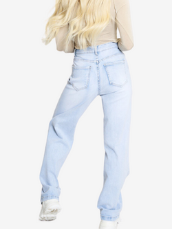 Straight Leg Light Wash Denim Jeans