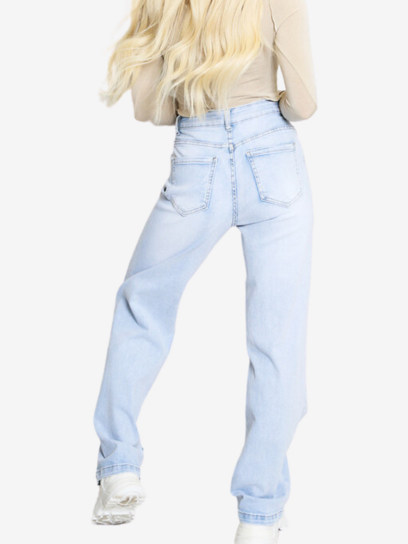 Straight Leg Light Wash Denim Jeans