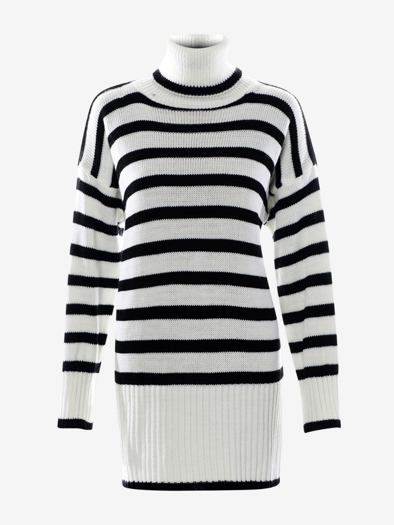 NYRA STRIPED HIGH NECK JUMPER DRESS TOP-IVORY