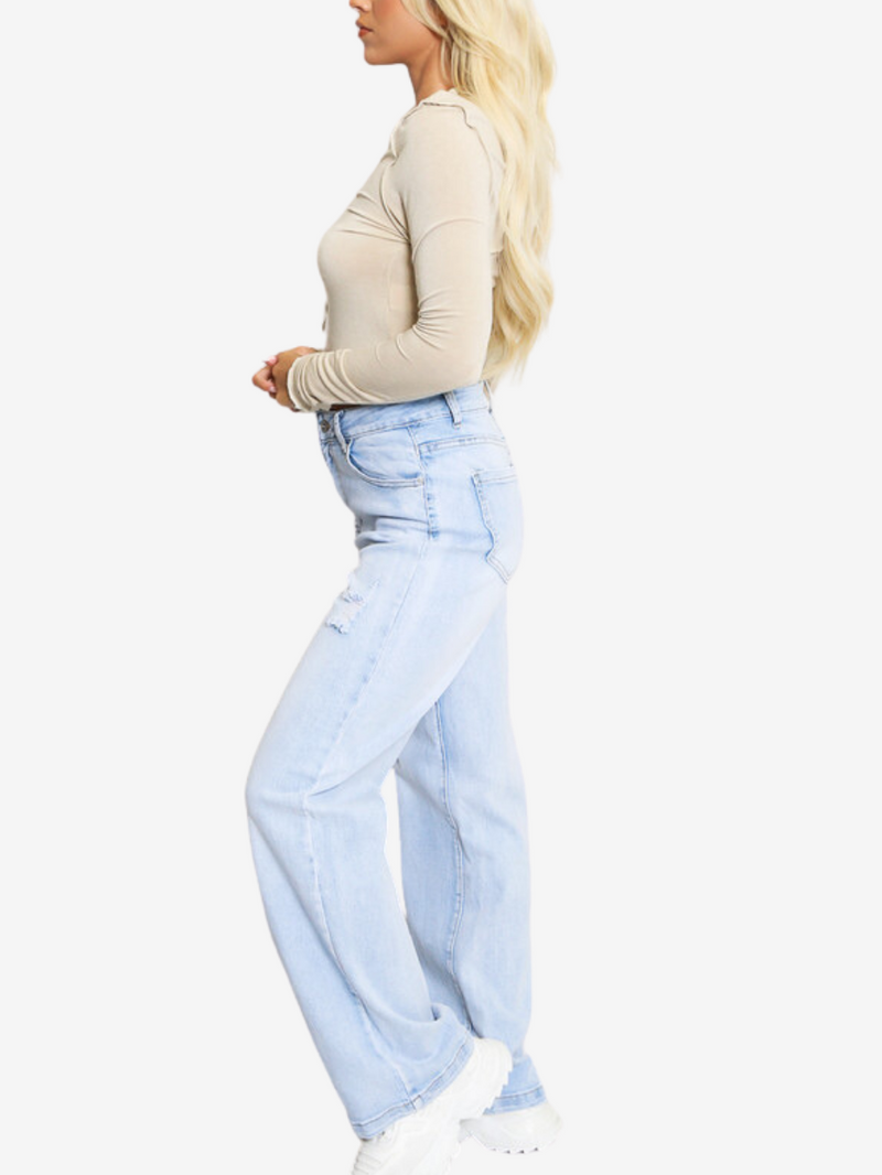 Straight Leg Light Wash Denim Jeans