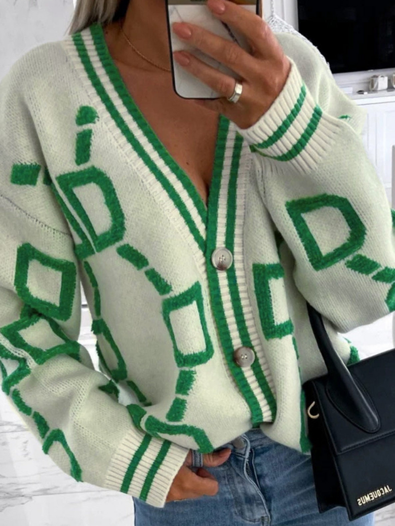 VERUSHA 'DD' ALPHABET PRINT KNITTED SWEATER CARDIGAN-GREEN