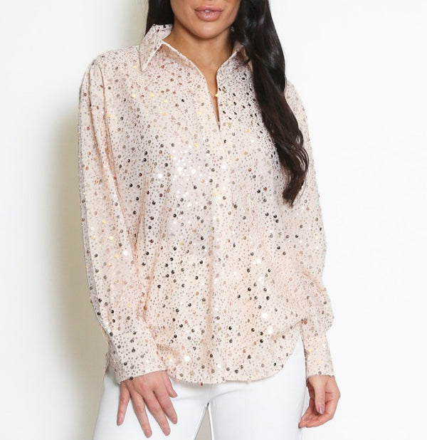 Long sleeve sequin blouse