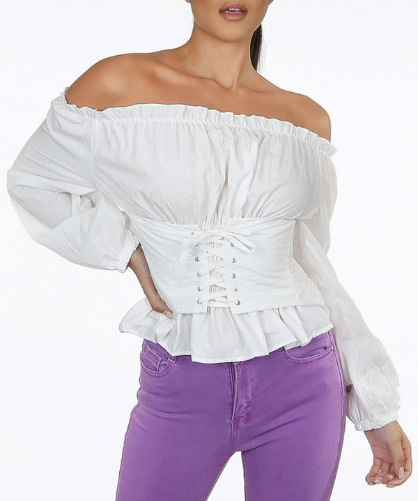 Corset front lace up off shoulder blouse