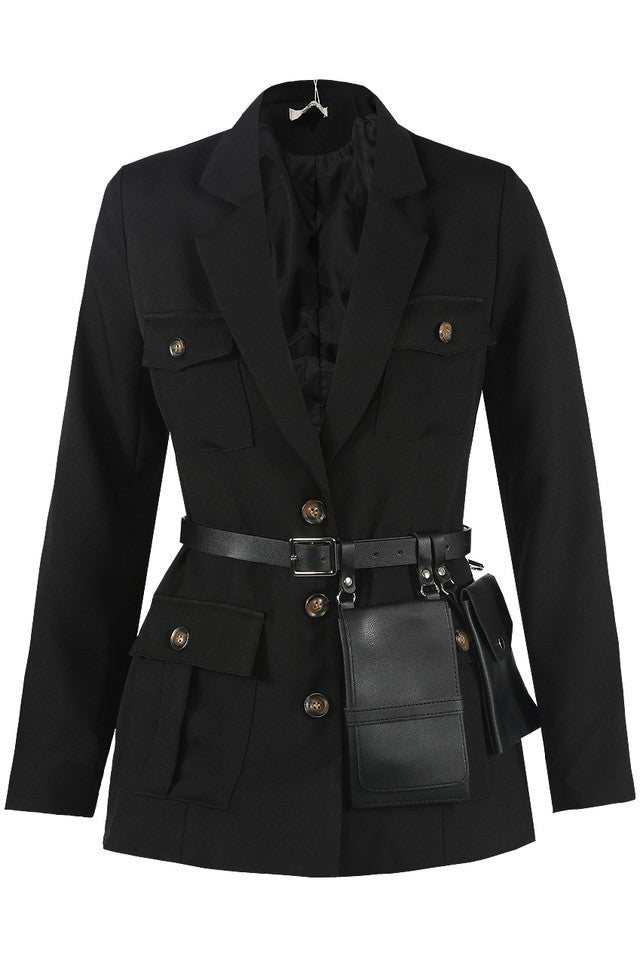 Utility pocket pouch belted blazer