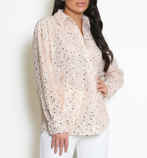 Long sleeve sequin blouse