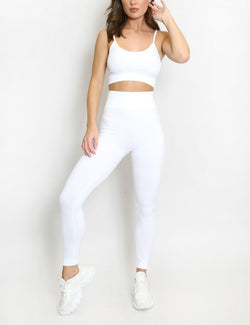 Ribbed Crop Top and Leggings Gym Set