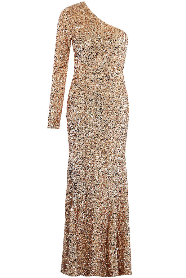 One Shoulder Sequin Embellished Maxi Dress