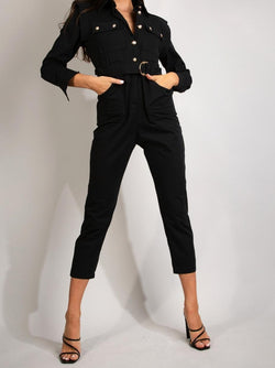 Belted Boilersuit With Military Detail