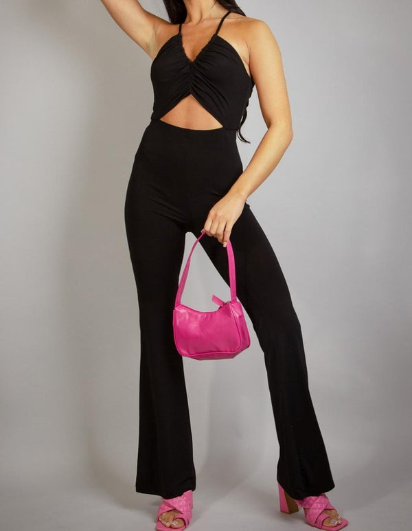 Ruched Open Back Knotted Jumpsuit