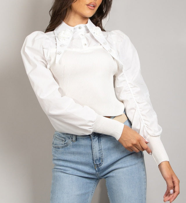 Embellished Shirt With knitted Bodice