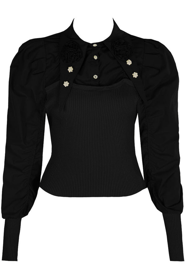 Embellished Shirt With knitted Bodice