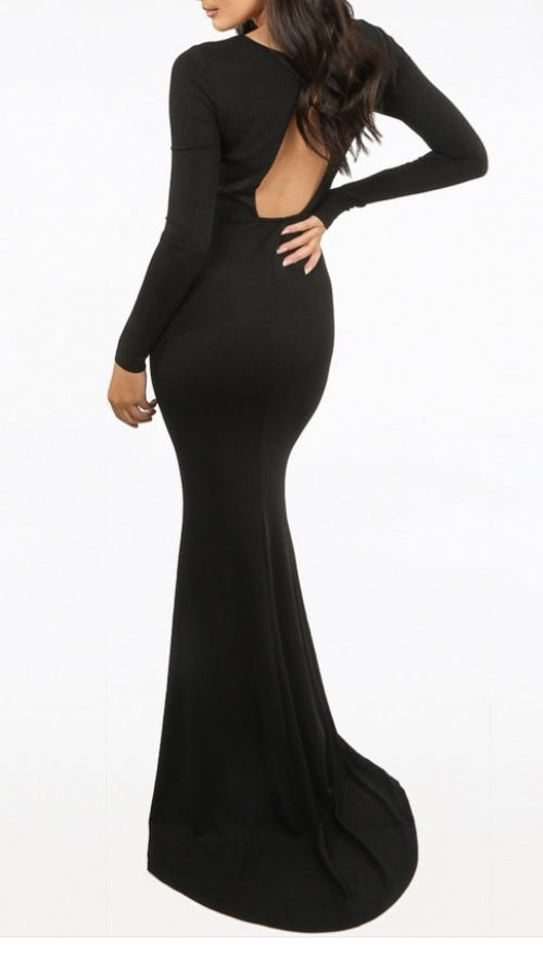 LUREX OPEN BACK FISH TAIL MAXI DRESS