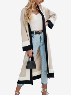 AISHA WIDE SLEEVE LONGLINE COLOUR BLOCK CARDIGAN-IVORY