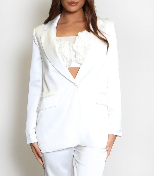 Luxe satin tailored one button blazer