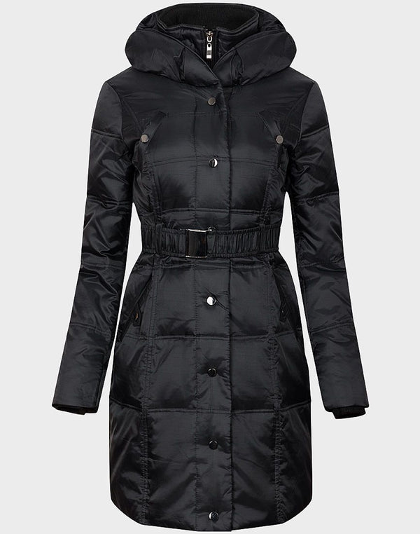 LADIES DOWN QUILTED BELTED COAT