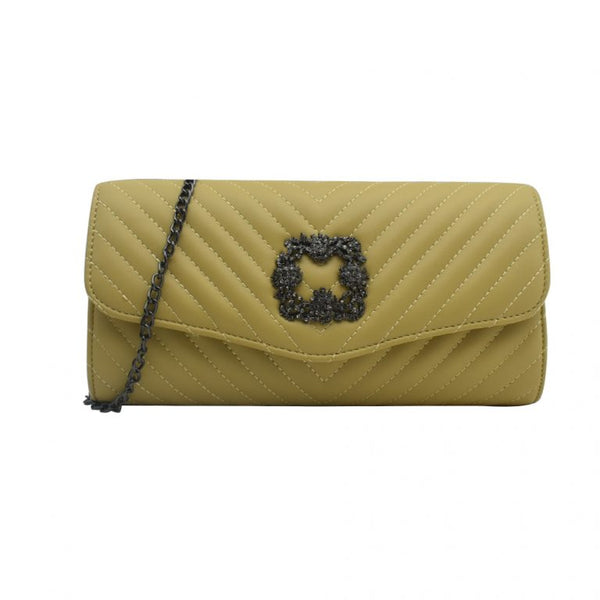 Izabelle Quilted Evening Clutch Bag With Emblem