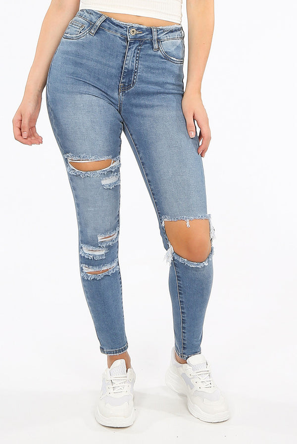 Ripped Mid-Rise Slogan Jeans