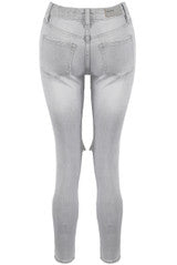 Ripped Knee Skinny Jeans in Grey