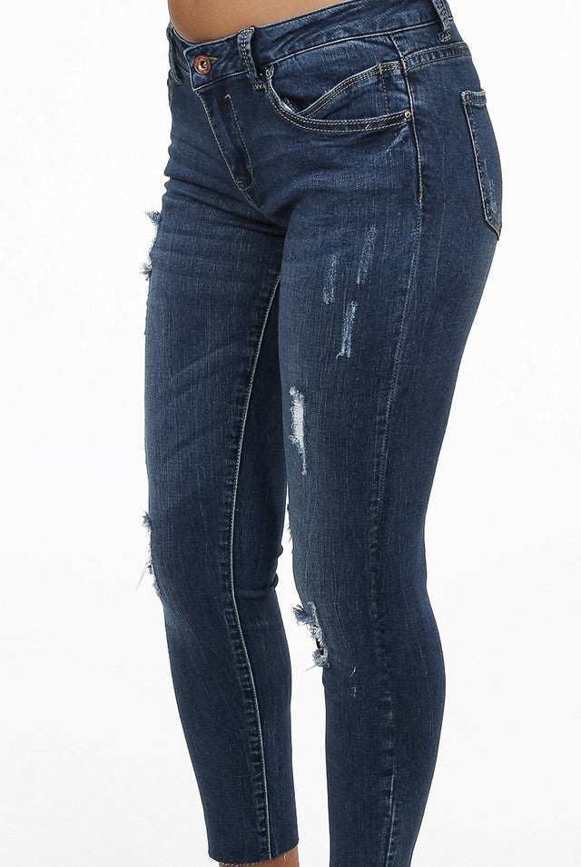 Denim Ripped Patch Embellished Jeans