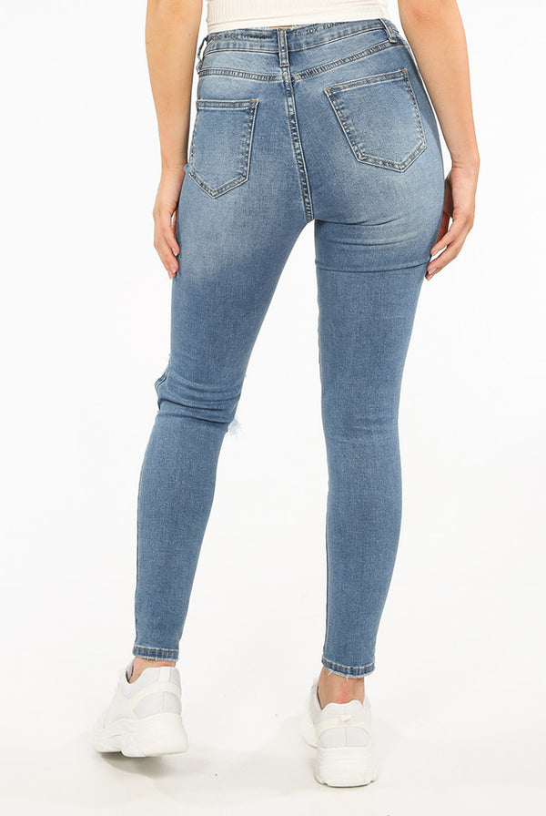 Ripped Mid-Rise Slogan Jeans