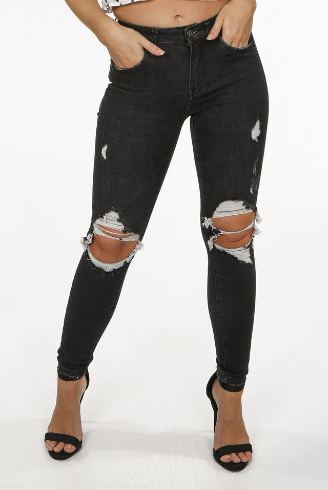 Graphite Ripped Knee Skinny Jeans