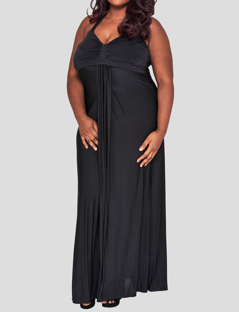 BLACK HALTER MAXI DRESS (CURVACEOUS)