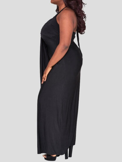 BLACK HALTER MAXI DRESS (CURVACEOUS)