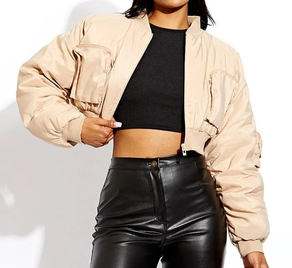 Utility Pocket Cropped Bomber Jacket