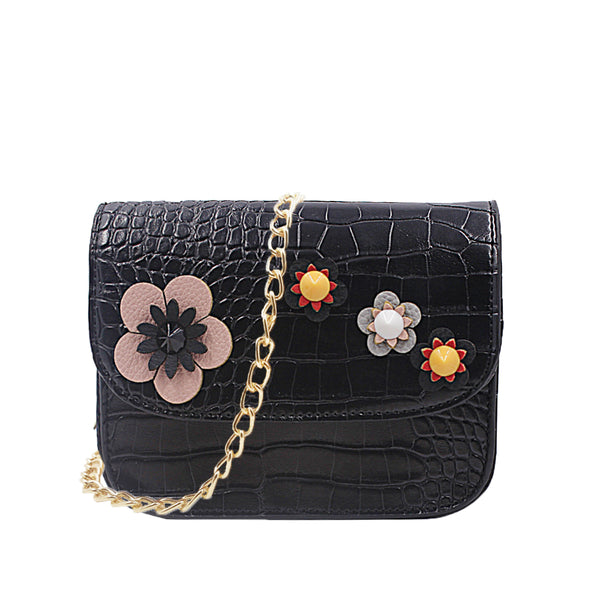 Josiah 3D Flower Faux Croc Crossbody Bag