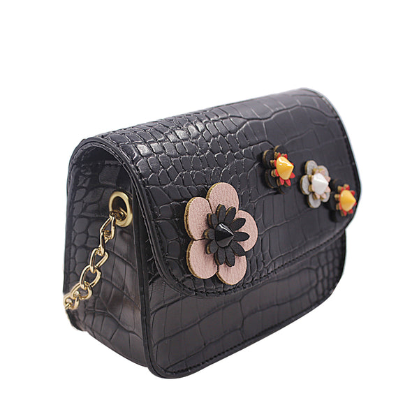 Josiah 3D Flower Faux Croc Crossbody Bag