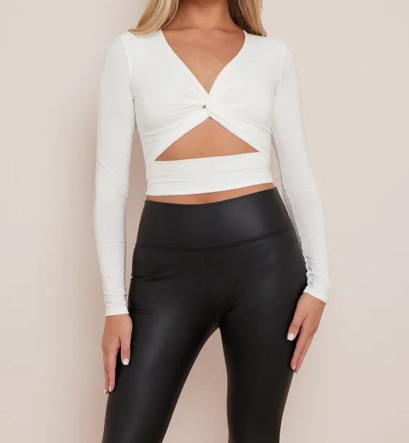 Long Sleeves Twist Knot Crop Top