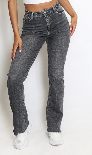 Grey Denim Skinny Fit Flare Jeans