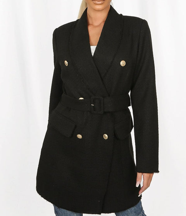 Knitted Double Breast Belted Coat