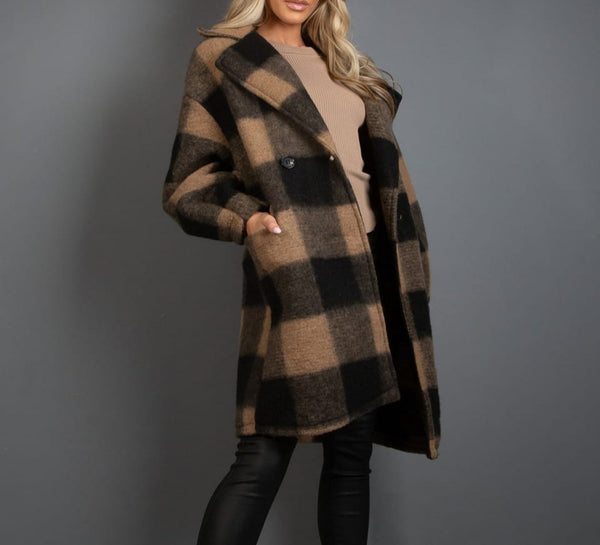 Check Print Wool Coat