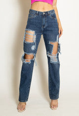 Dark Denim Distressed Boyfriend Jeans