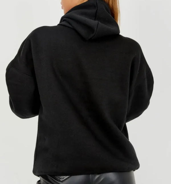 Ruched Sleeves Fleeced Hoodie