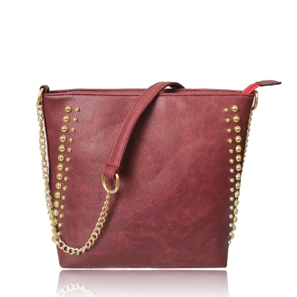 Miley Round Metal Detail Shoulder Bag with Metal Chain