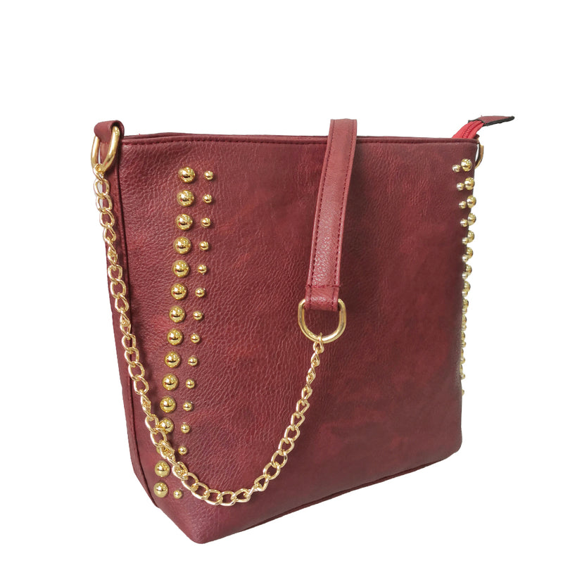 Miley Round Metal Detail Shoulder Bag with Metal Chain