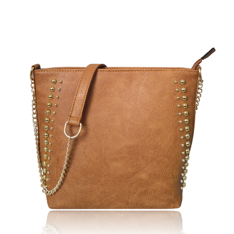 Miley Round Metal Detail Shoulder Bag with Metal Chain