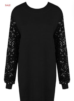 Contrast Sequin Sleeves Jumper Dress