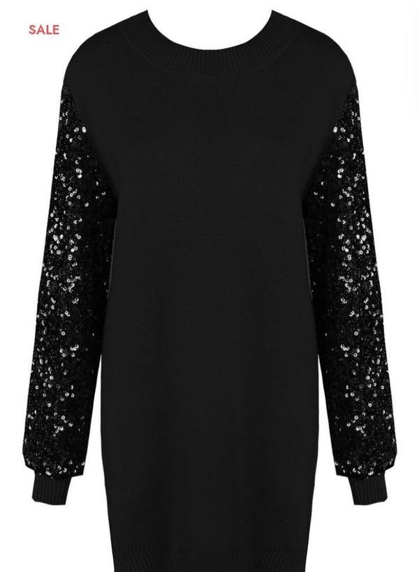 Contrast Sequin Sleeves Jumper Dress